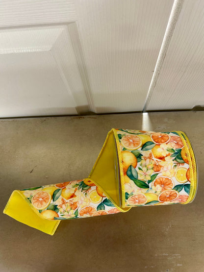 4 Inch By 10 Yard Orange And Lemon Print Ribbon