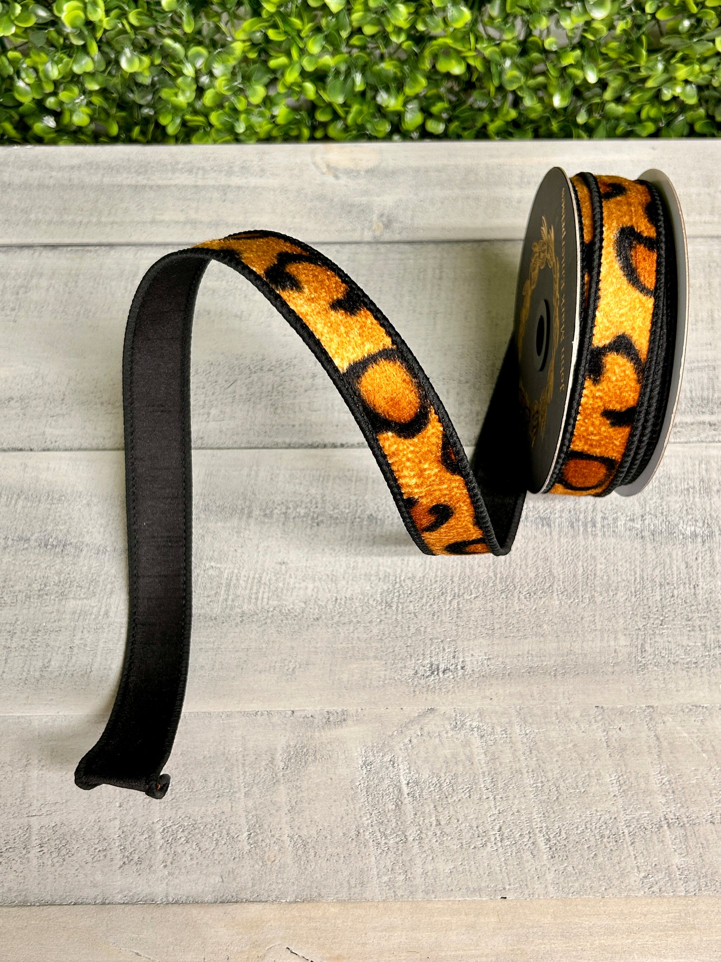 John Mark 1 Inch By 10 Yard Dupioni Fused Leopard Pattern Ribbon