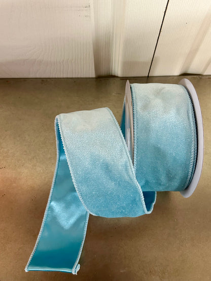 2.5 Inch By 10 Yard Ice Blue Deluxe Velvet With Satin Backing Ribbon