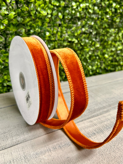 7/8 Inch By 10 Yard Burnt Sienna Deluxe Velvet With Satin Backing Ribbon