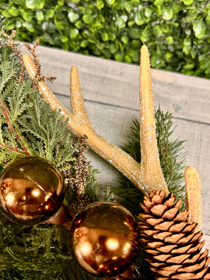 22 Inch Brown And Green Antler Cone Pine Spray