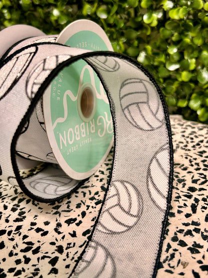1.5 Inch By 10 Yard Black And White Glitter Volleyball Ribbon