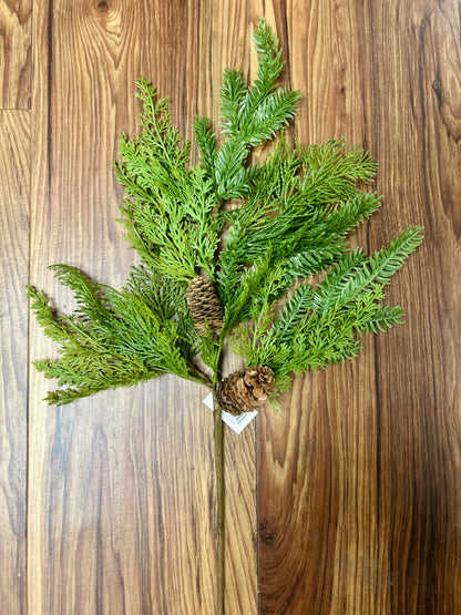 28 Inch Green Cedar And Pinecone Spray