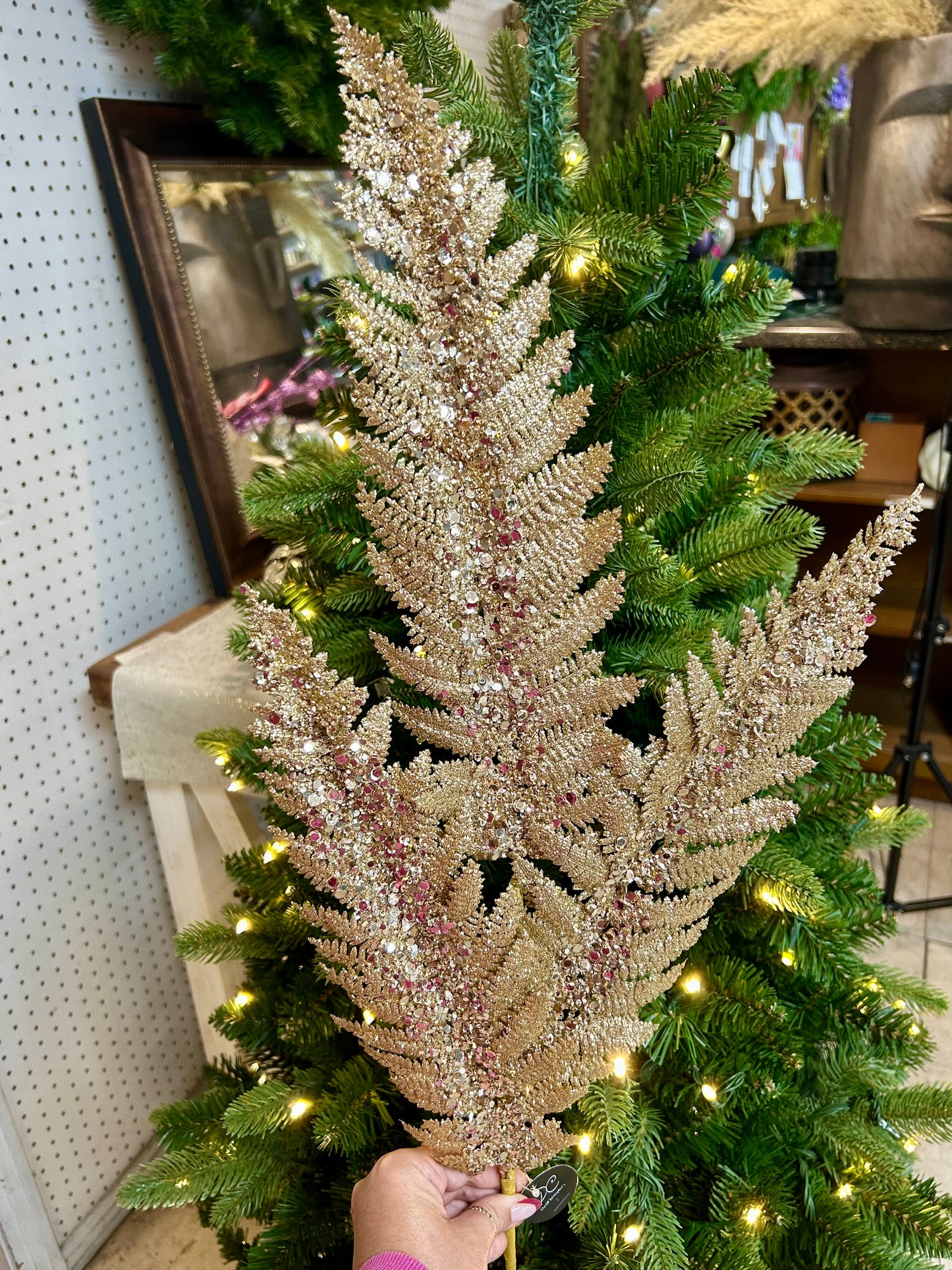 34 Inch Champagne Jumbo Glitter Sequin Fern Spray