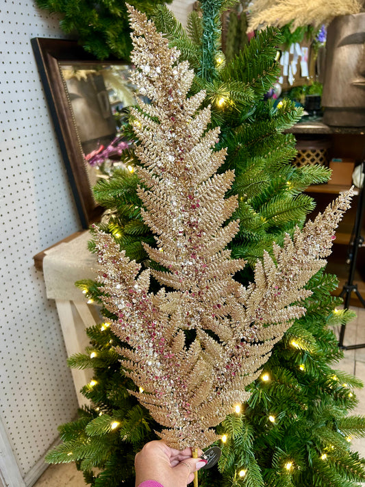 34 Inch Champagne Jumbo Glitter Sequin Fern Spray