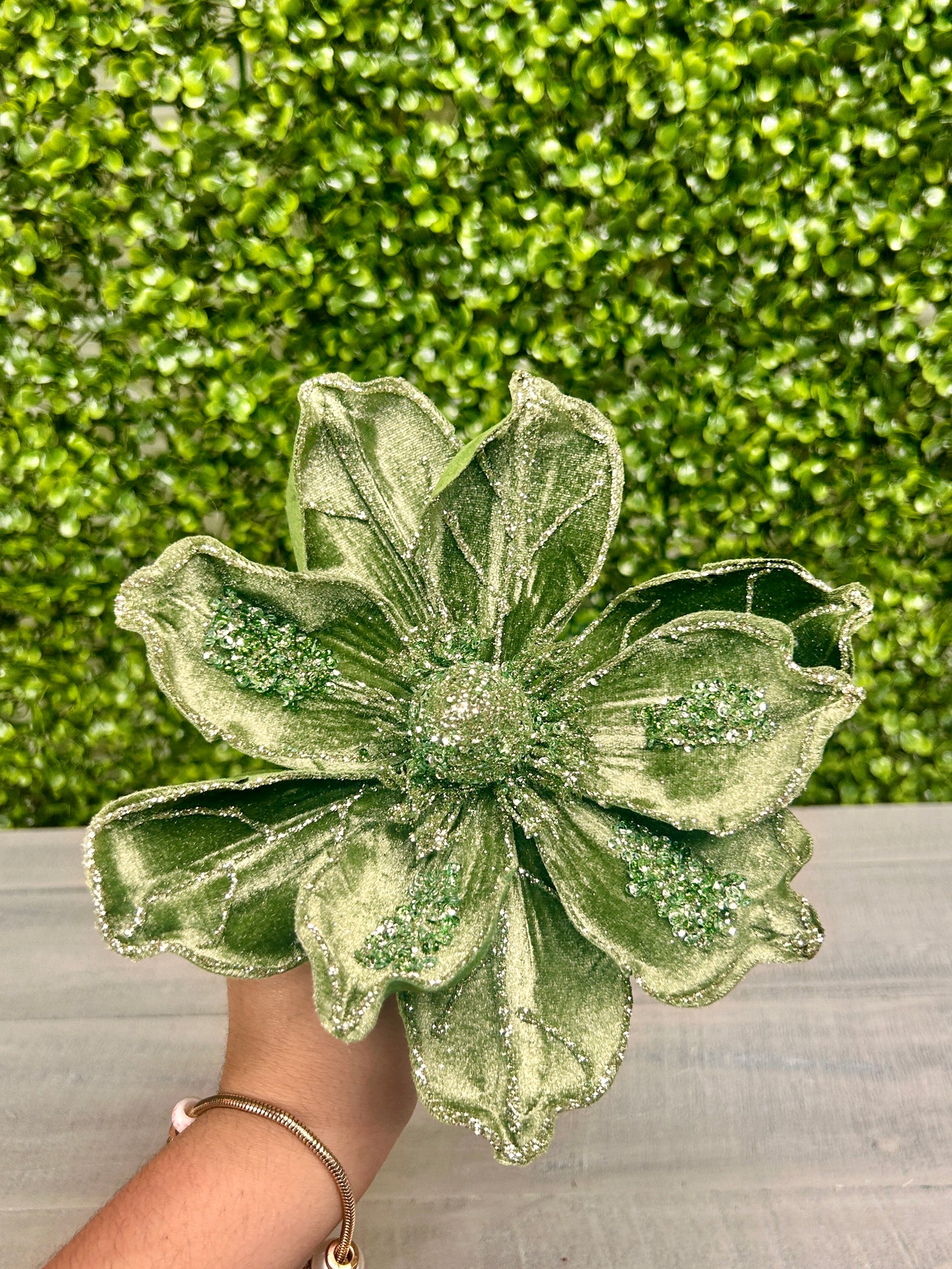 17 Inch Sage Green Velvet Magnolia Stem