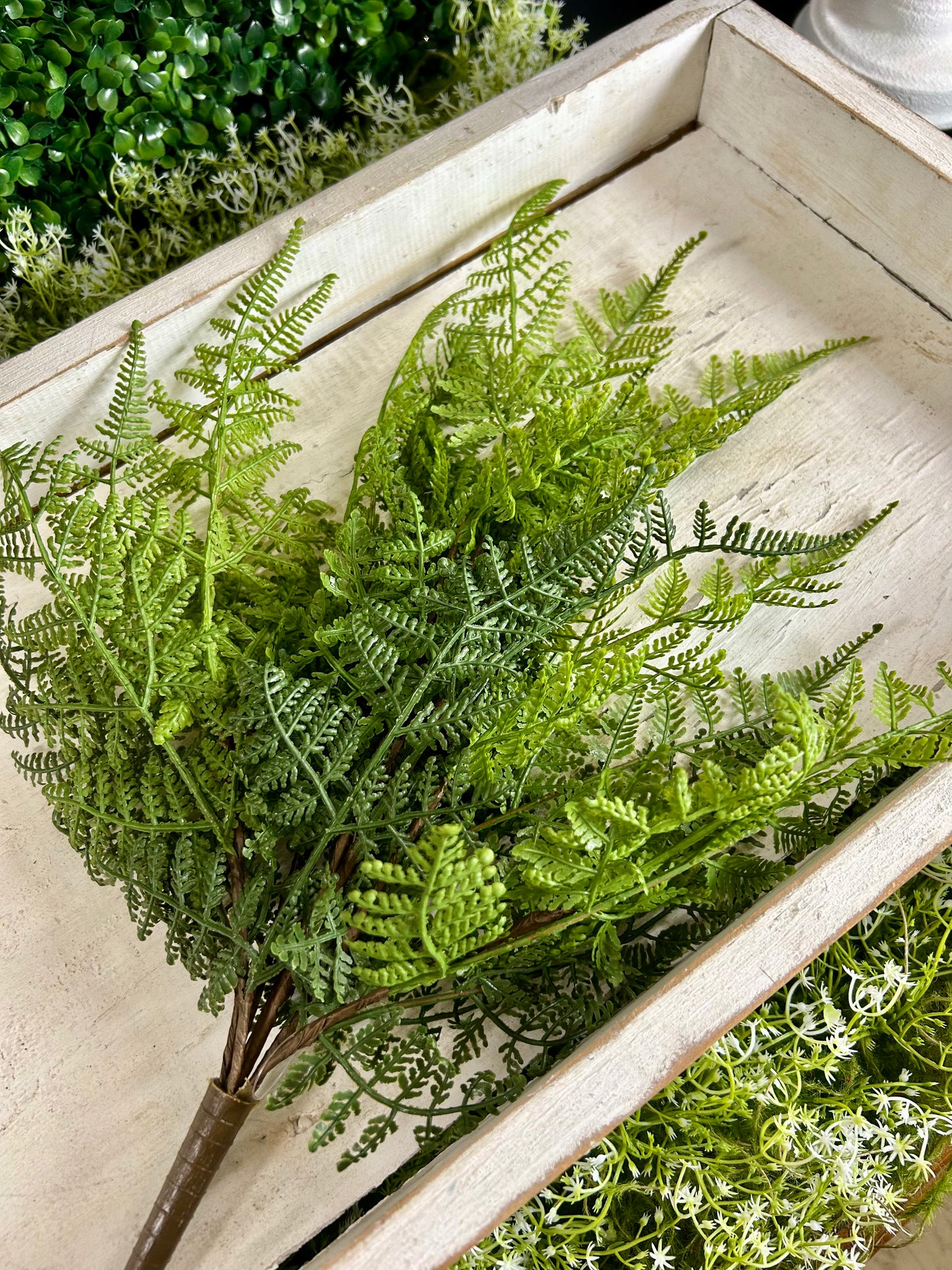 19 Inch Green Leather Fern Bush