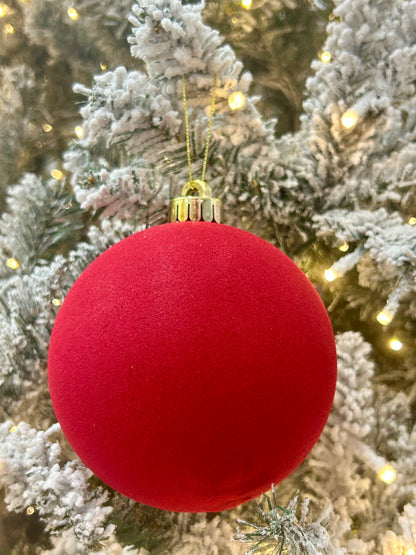5 Inch Red Smooth Flocked Ball Ornament