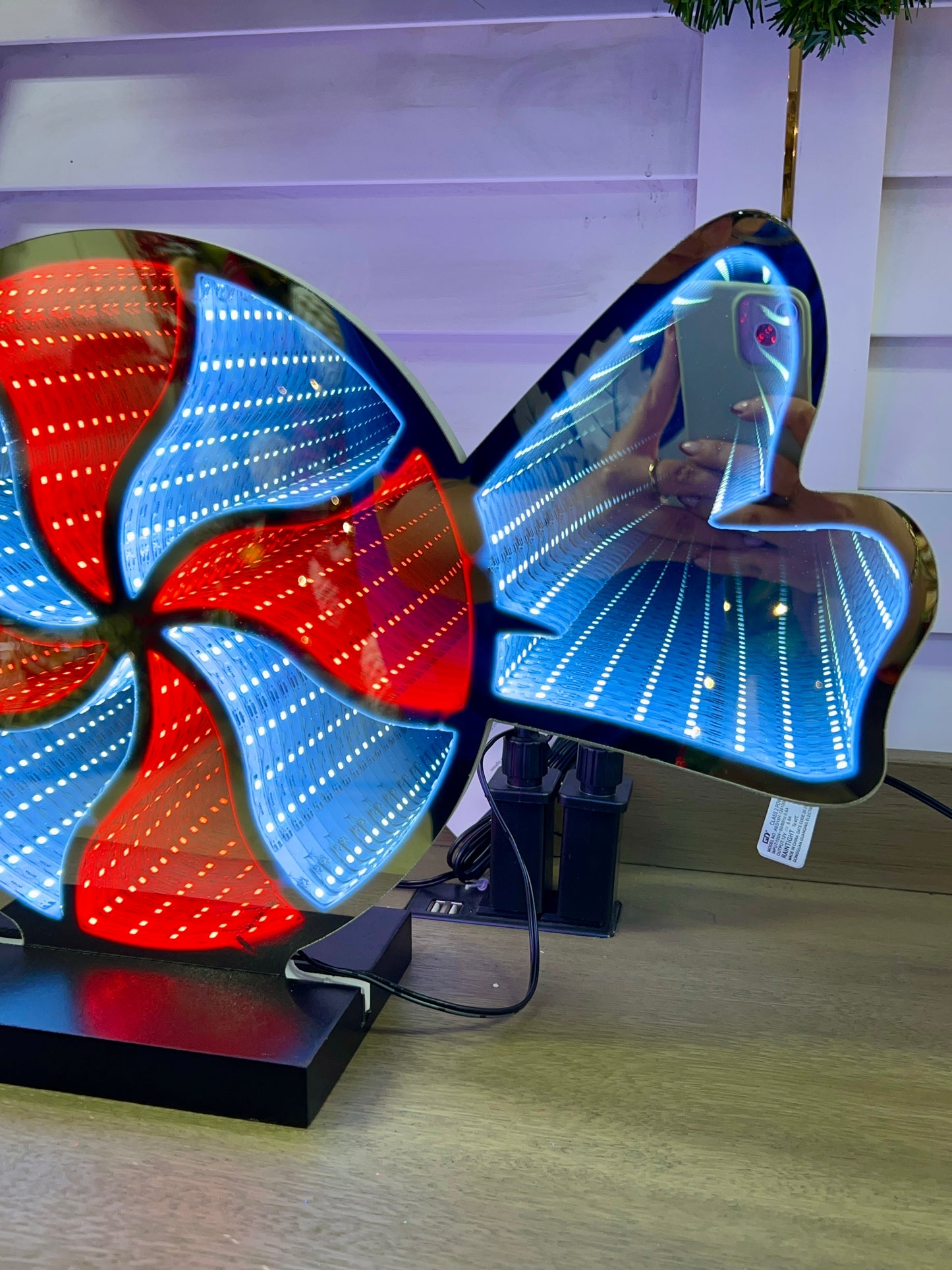 21.5 Inch Electric Infinity Lighted Candy And Candy Cane With Wood Base Two Styles