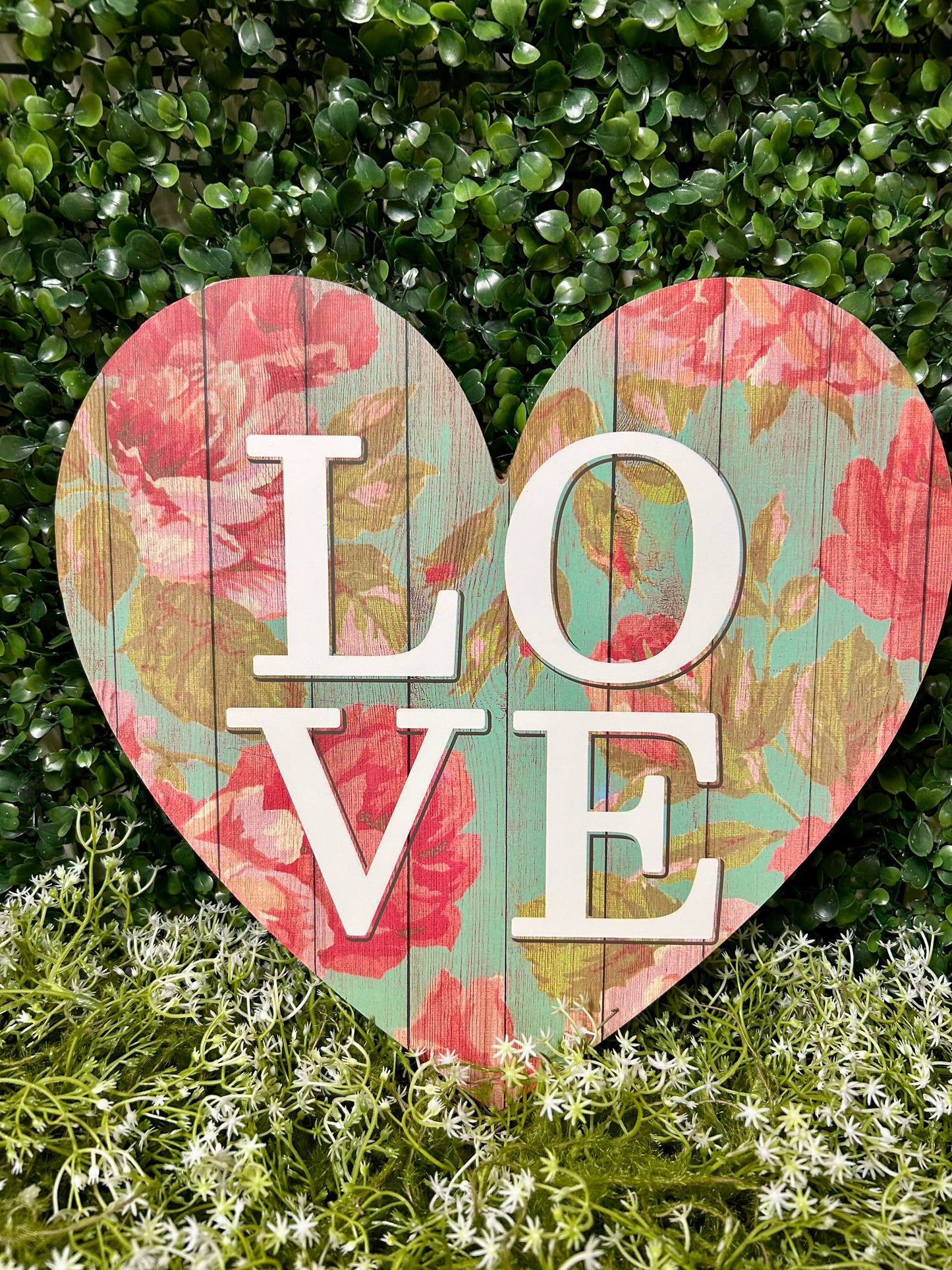 12 Inch Floral Love Heart Sign