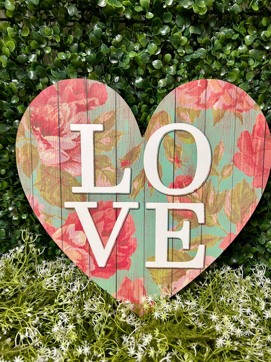 12 Inch Floral Love Heart Sign