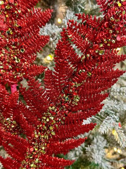 34 Inch Red And Green Jumbo Glitter Sequin Fern
