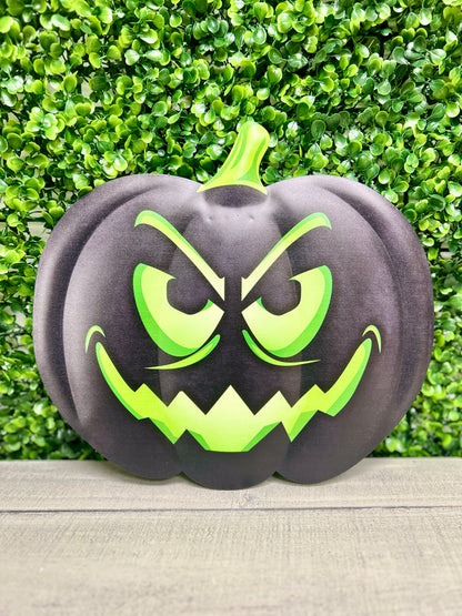 12 Inch Black And Green Embossed Jack-O-Lantern Sign