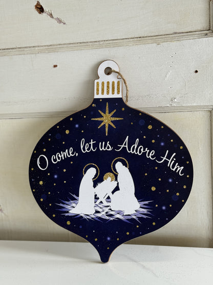 12 Inch O Come Let Us Adore Him Nativity Wreath Sign