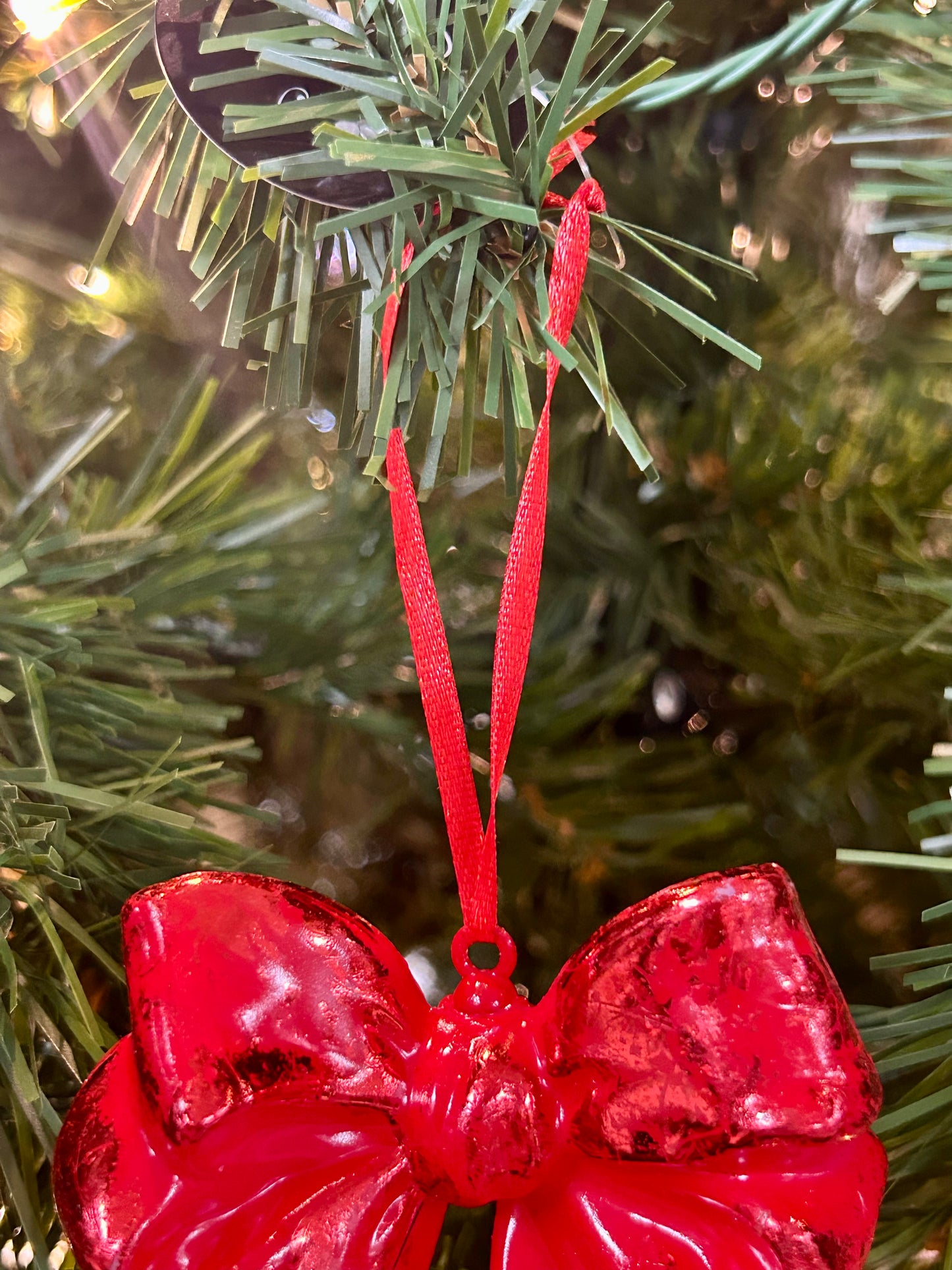 4.25 Red Plastic Hanging Bow Ornament