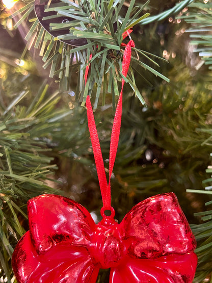 4.25 Red Plastic Hanging Bow Ornament