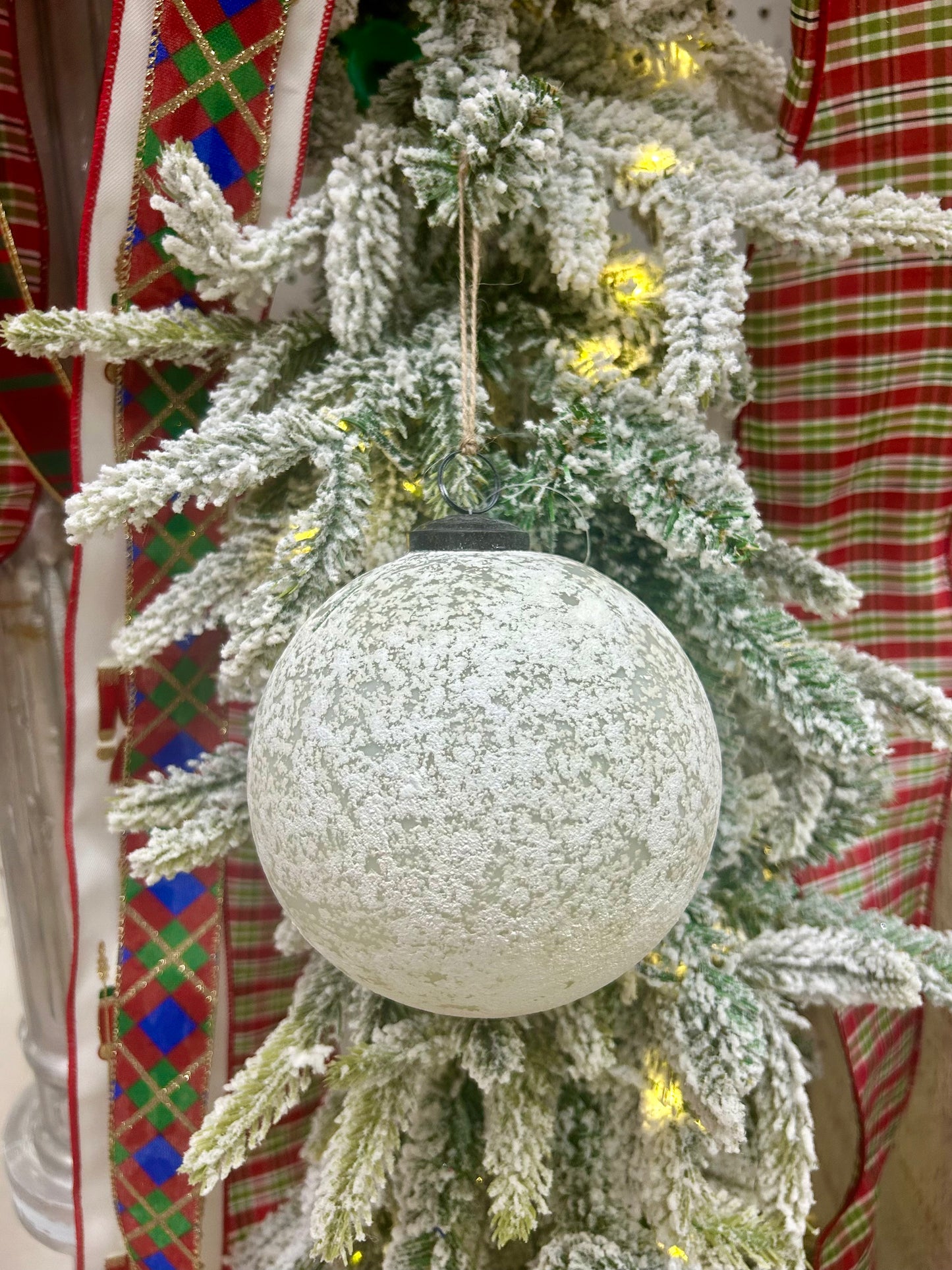 4.75 Inch Matte White And Clear Rustic Glass Ball Ornament