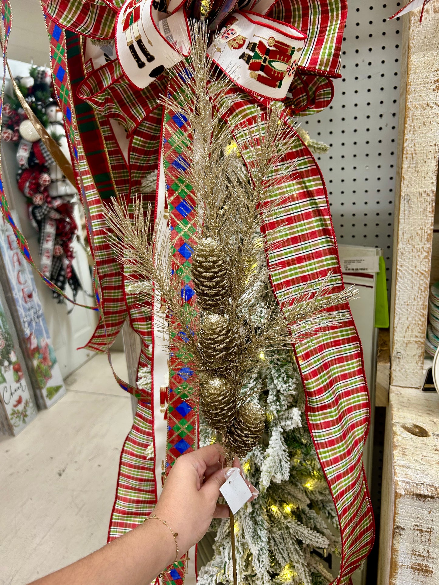 33 Inch Champagne Glitter Pinecone Spray