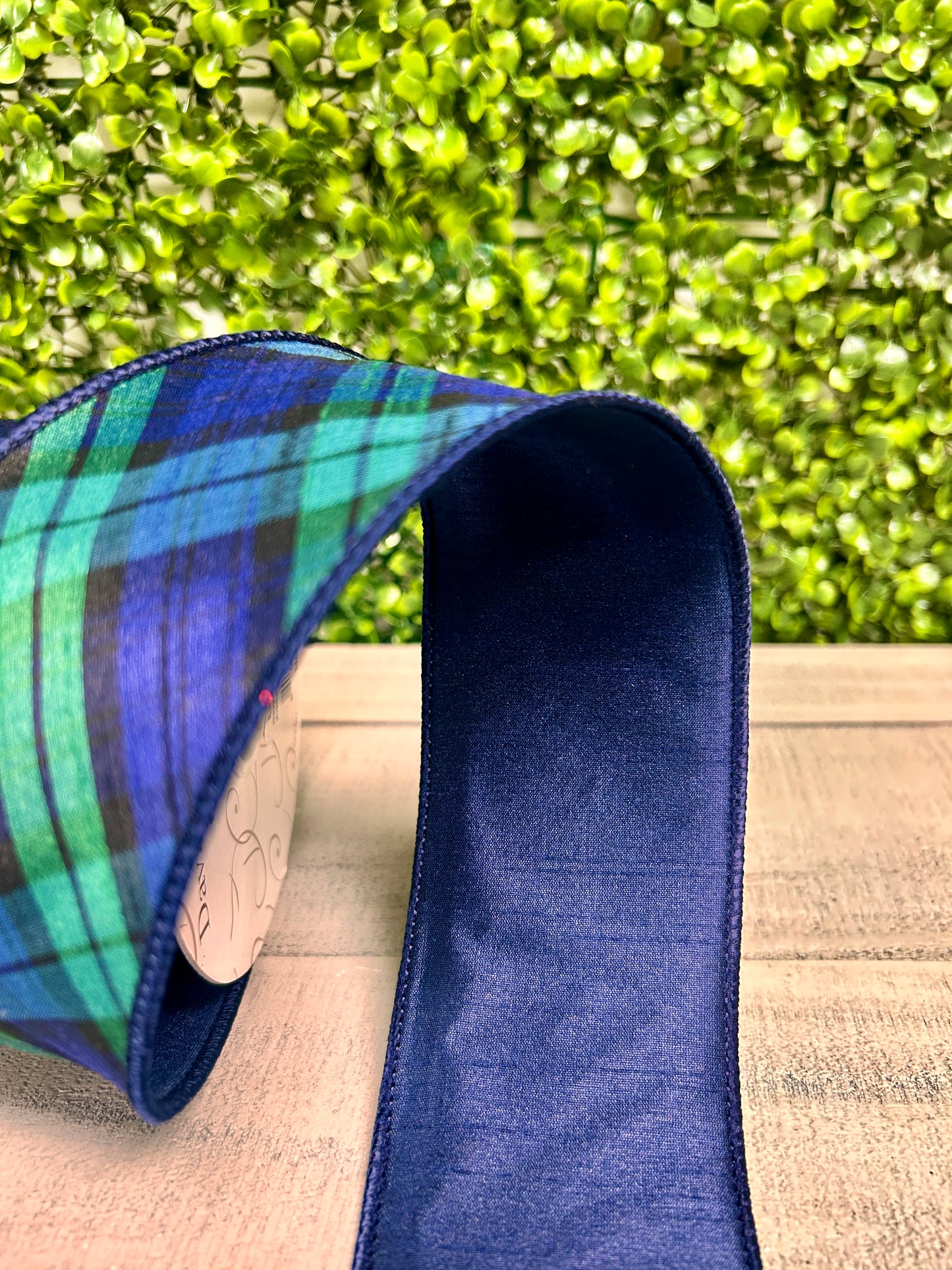 David Christopher 2.5 Inch By 10 Yard Navy Blue and Evergreen Plaid Ribbon