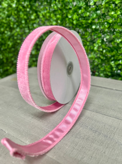 7/8 Inch By 10 Yard Light Pink Deluxe Velvet With Satin Backing Ribbon