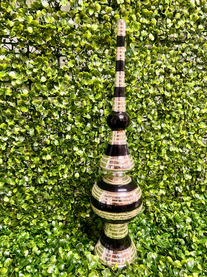 16 Inch Glittered Black And Silver Glass Finial