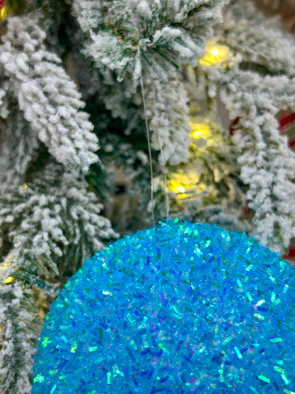 4 Inch Turquoise Foil Glitter Ball Ornament
