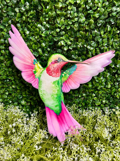 12 Inch Pink Purple And Green Embossed Hummingbird Sign