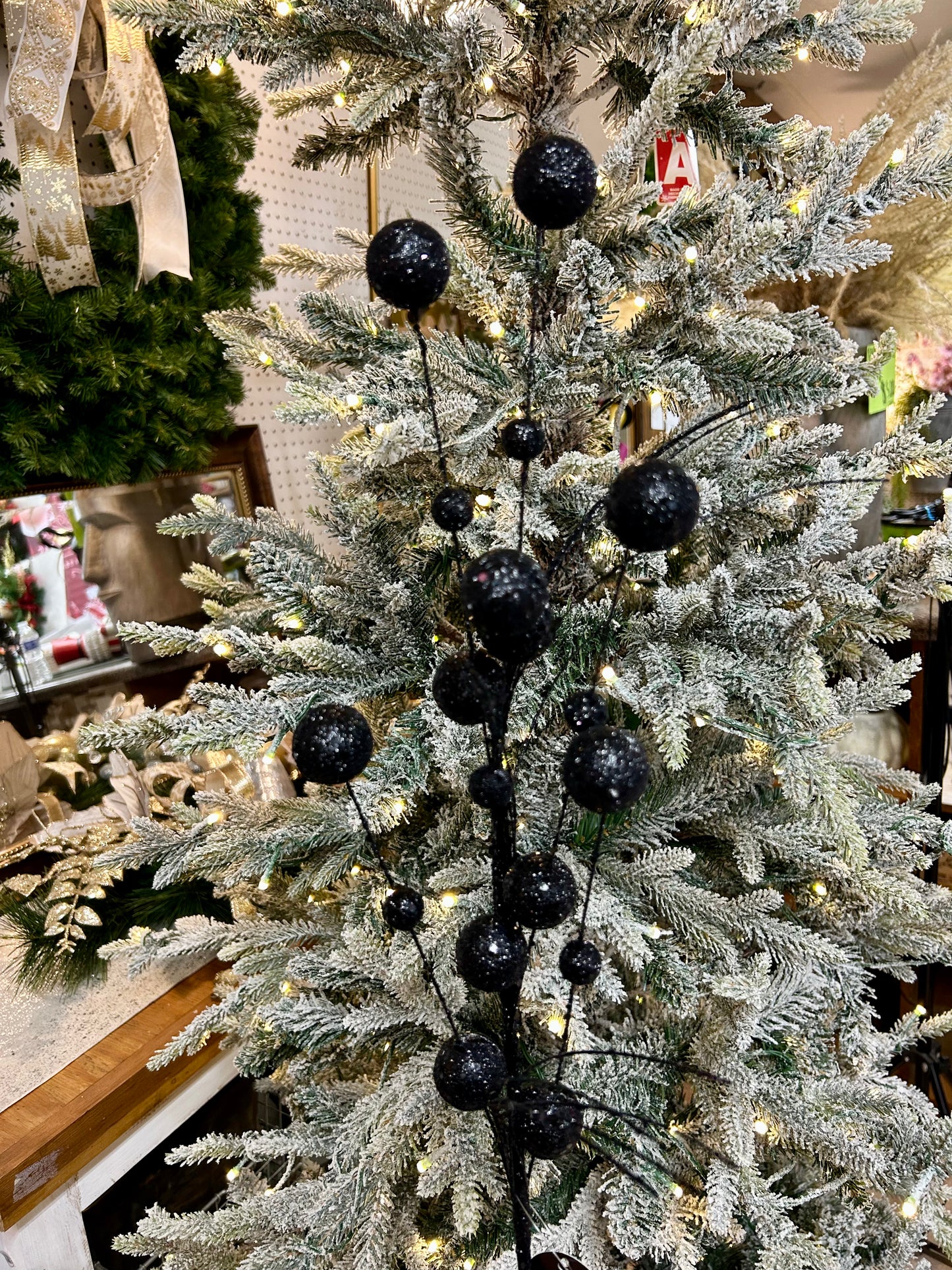 27 Inch Black Mixed Sized Glittered Ball Spray