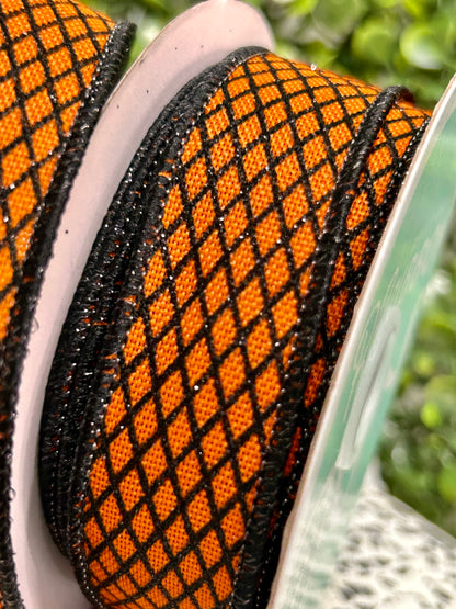 7/8 Inch By 10 Yard Orange And Black Mini Harlequin Ribbon