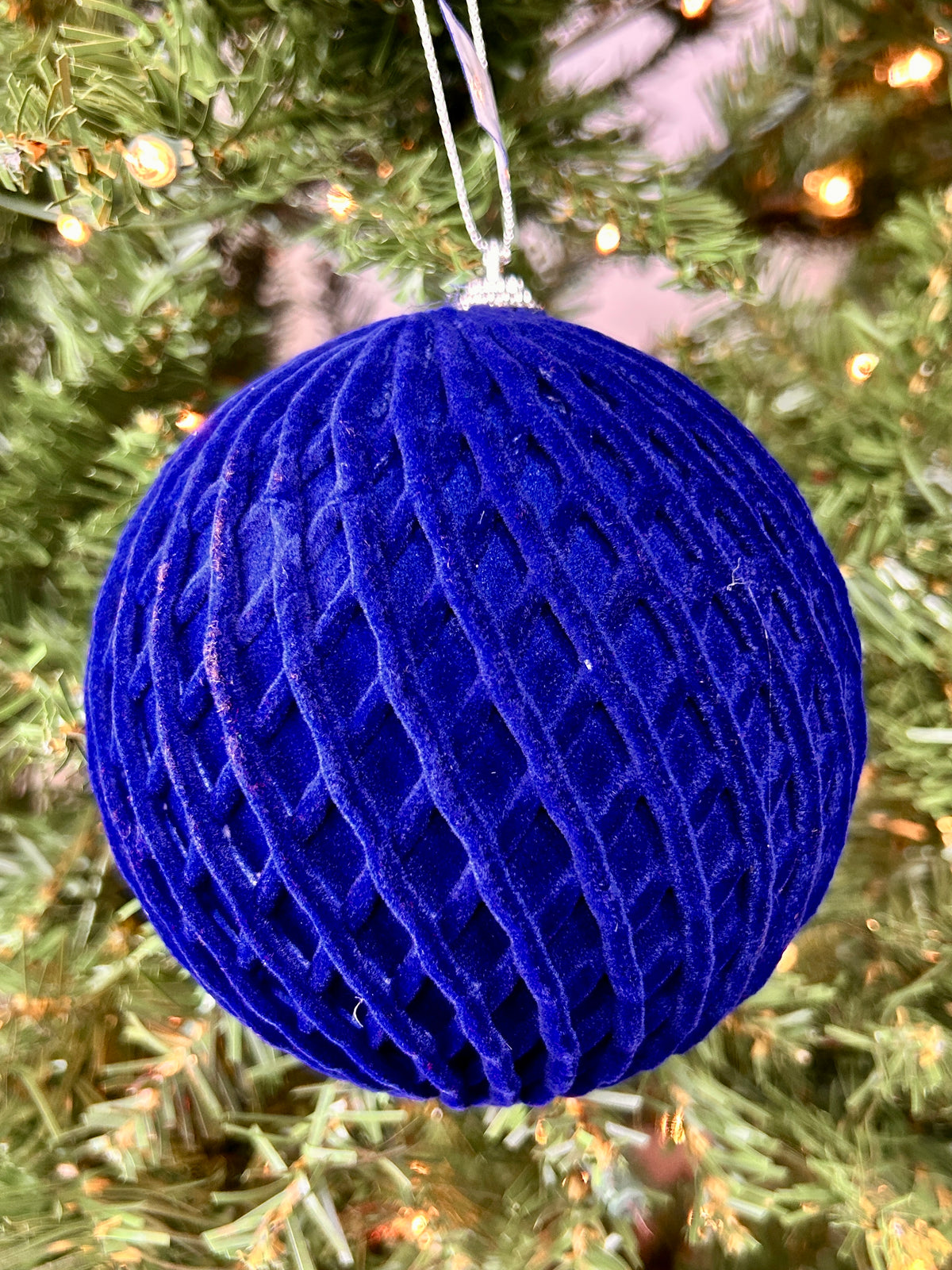 5 Inch Royal Blue Flocked Ball Ornament