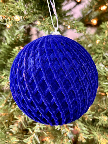 5 Inch Royal Blue Flocked Ball Ornament