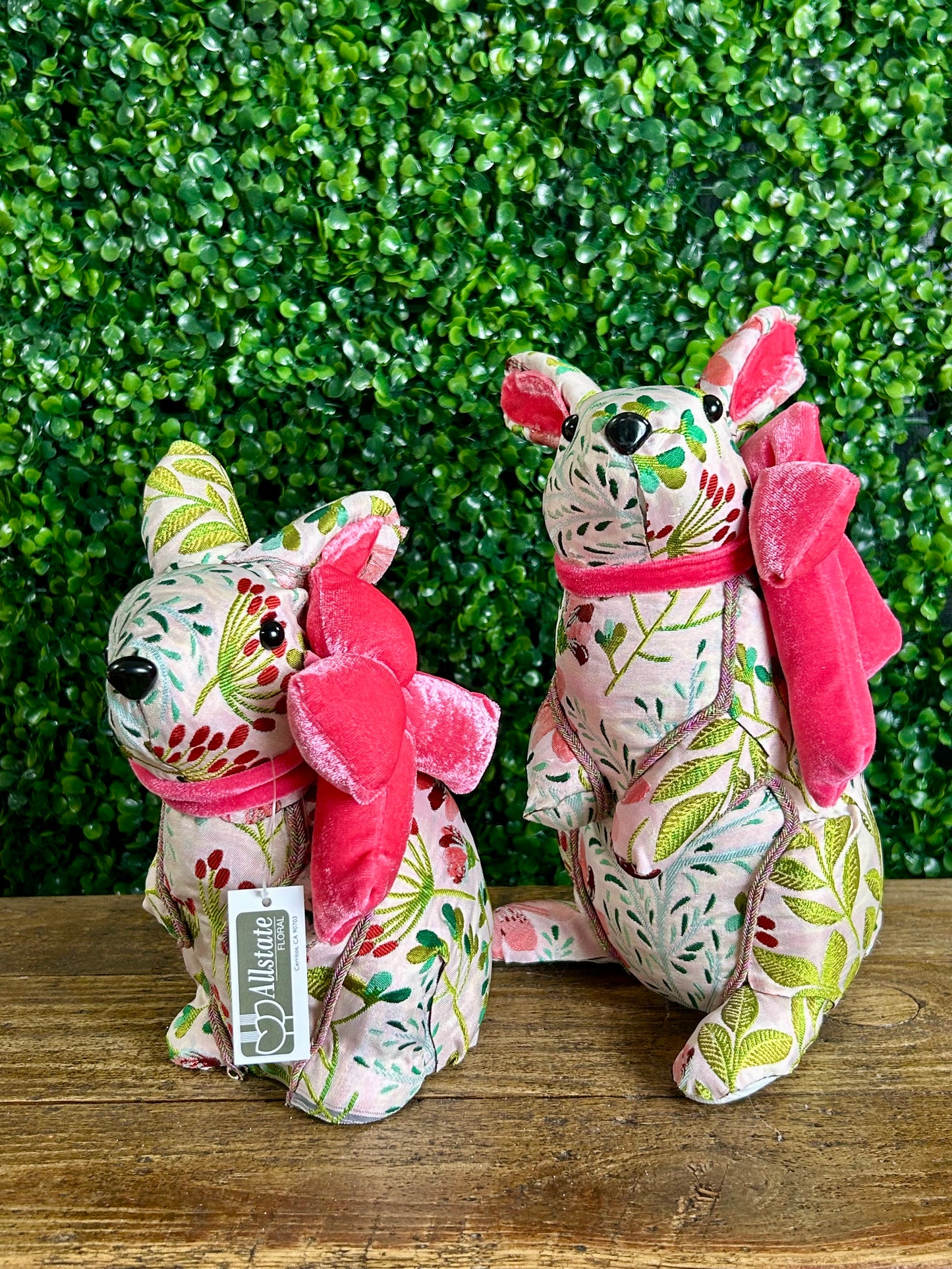 Pink And Green Floral Fabric Easter Bunny With Pink Bow Two Styles