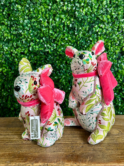 Pink And Green Floral Fabric Easter Bunny With Pink Bow Two Styles