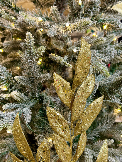 29 Inch Gold Glitter Bay Leaf Spray