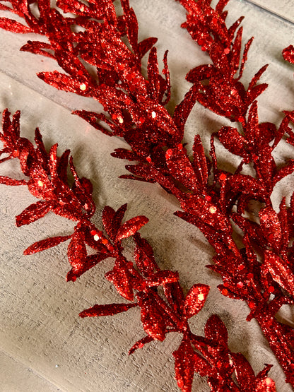 28.5 Inch Red Glittered Rosemary Spray