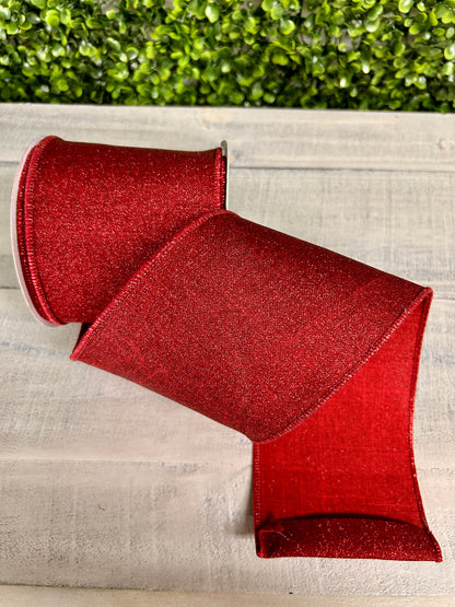 4 Inch By 10 Yard Burgundy Fine Glitter On Royal Ribbon