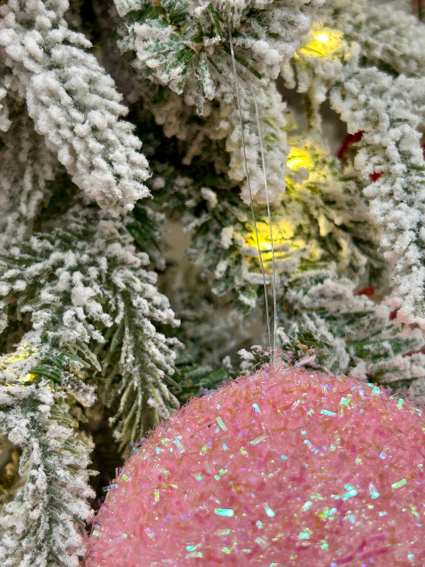 4 Inch Light Pink Iridescent Foil Glitter Ball Ornament