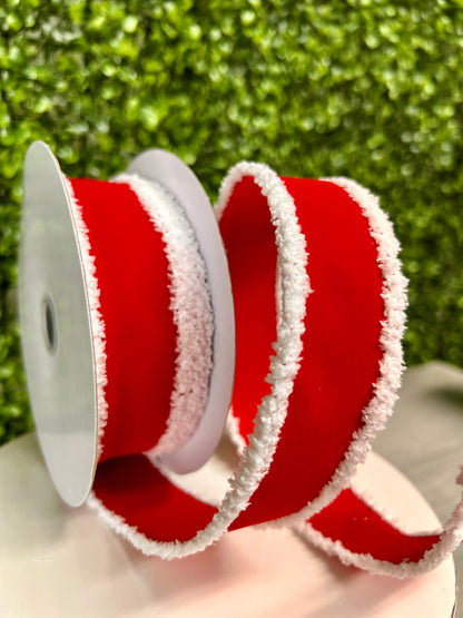 1.5 Inch By 10 Yard Red And White Velvet With Drift Edge Ribbon