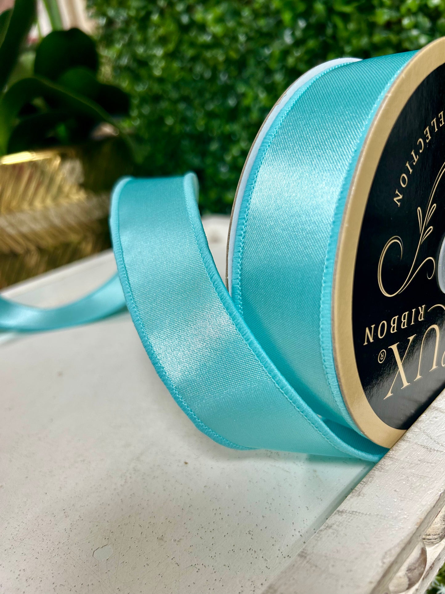 1.5 Inch By 10 Yard Aqua Blue Satin Fused Ribbon