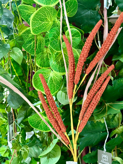 29 Inch Dark Orange Cattail And Grass Spray