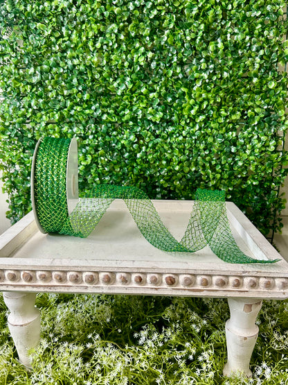 1.5 Inch By 30 Yard Dark Green With Lime Green Foil Deco Flex Ribbon