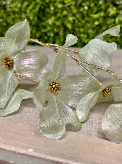 33.5 Inch Mint Green Shimmer Dogwood Spray