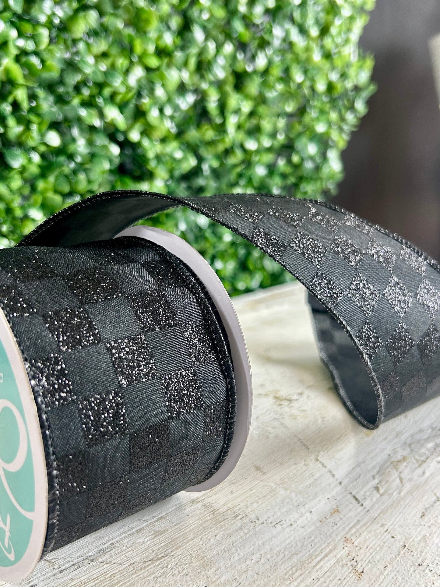 2.5 Inch By 10 Yard Black Glitter Check Ribbon