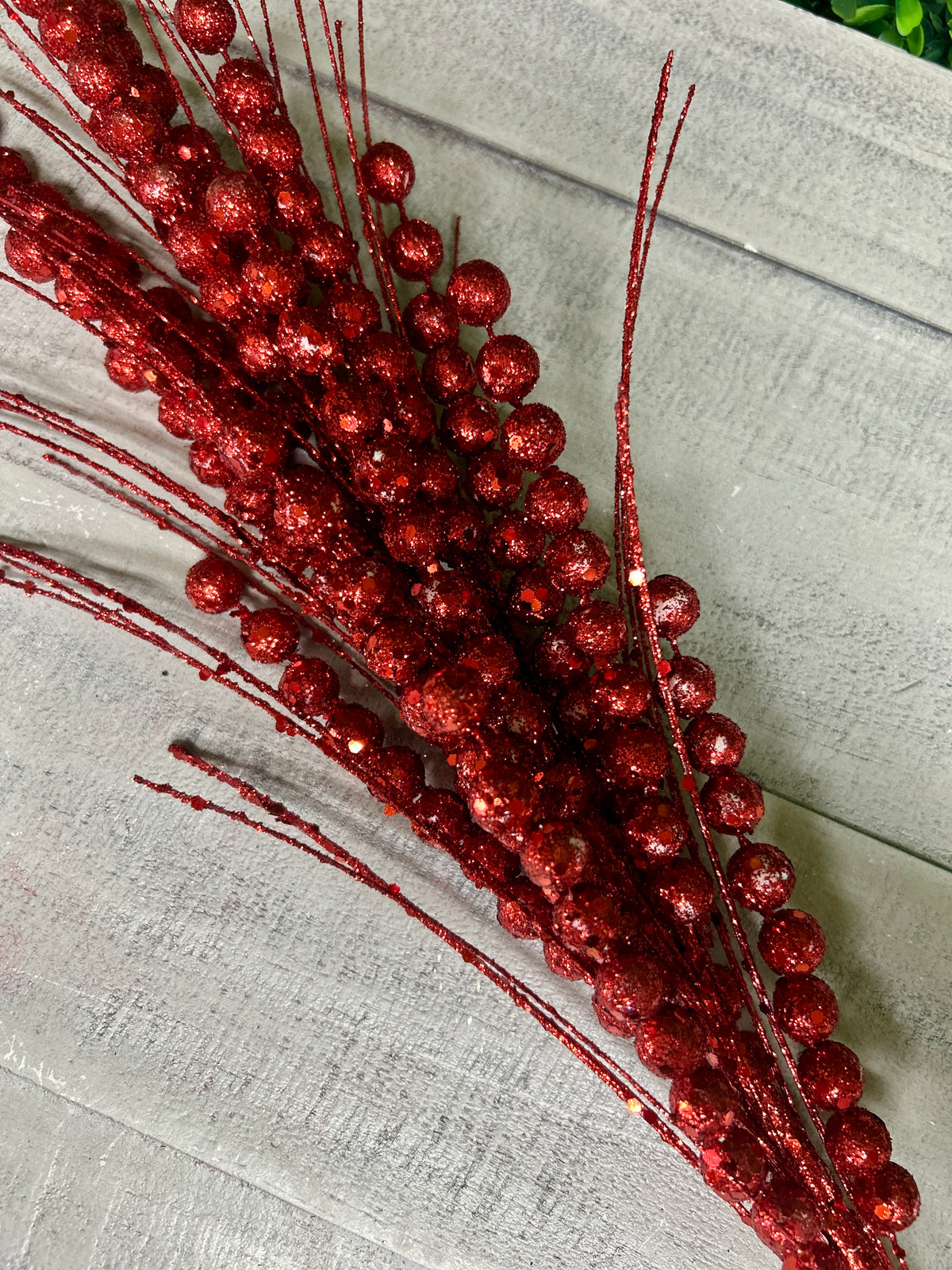 28" Red Glitter Berry Spray