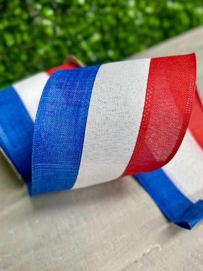 4 Inch By 10 Yard Red White And Blue Royal Burlap Ribbon