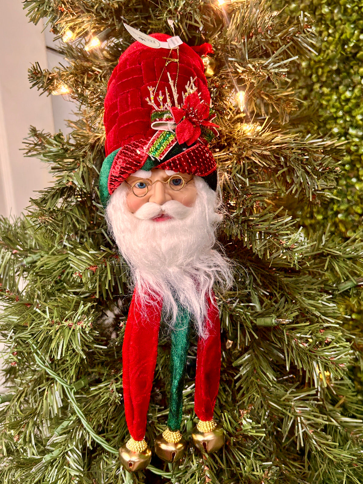 12 Inch Red And Green Velvet Santa Head Ornament
