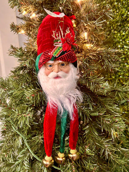 12 Inch Red And Green Velvet Santa Head Ornament