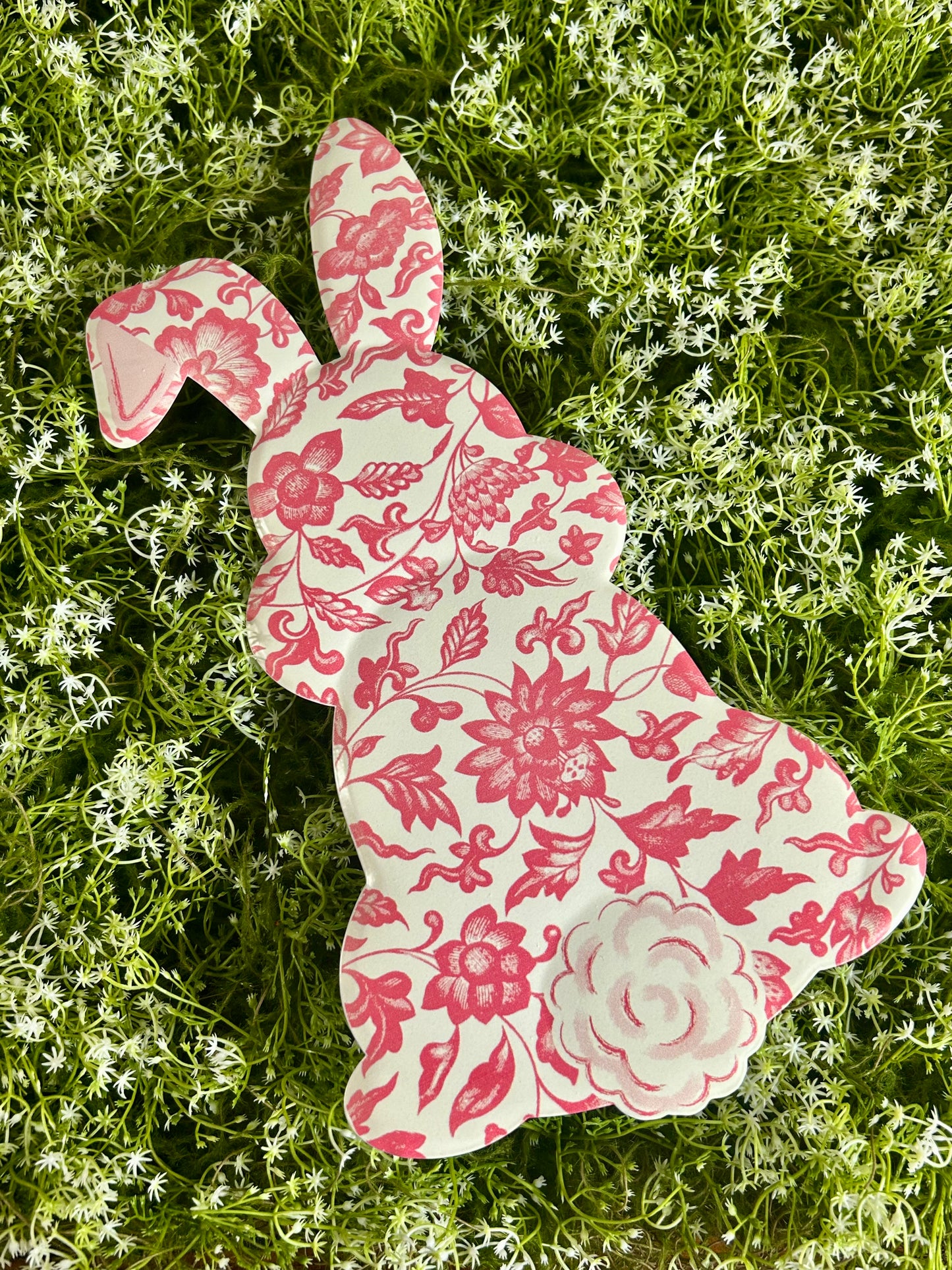 15 Inch Pink And White Chinoiserie Bunny Bottom Sign