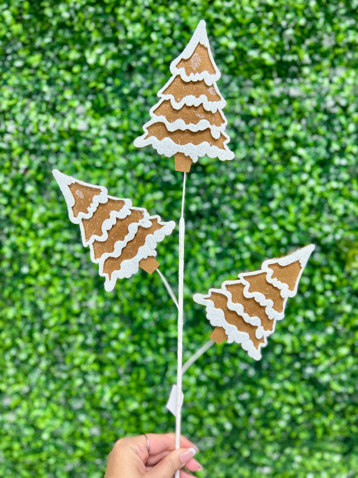 30 Inch Tan/White Glitter Felt Pine Tree Spray