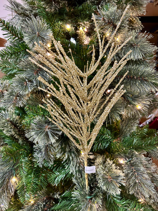 24 Inch Gold Glitter Pine Needle Berry Stem